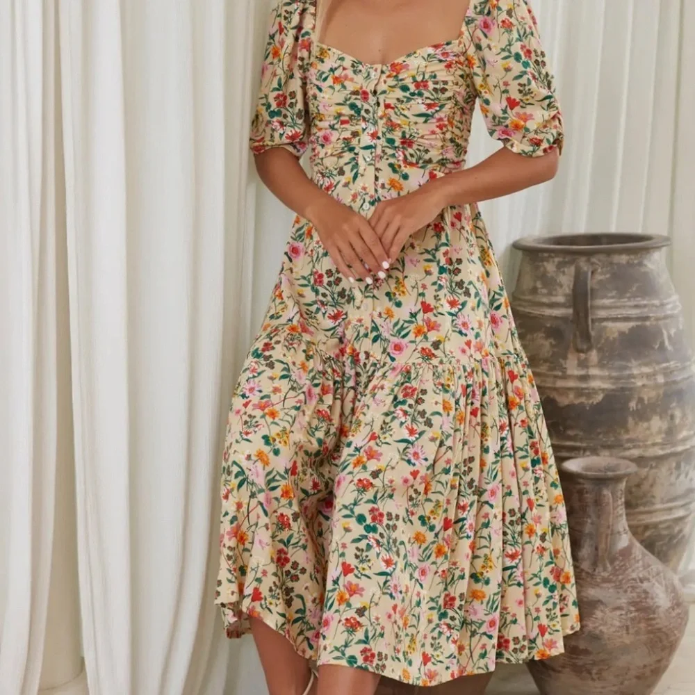 Balielf Lilit Cream Ruffled Tiered Midi Sundress - Picture 1 of 9